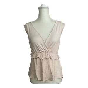Caution To The Wind Striped Pink Peplum V Neck Wrap Knit Blouse Sz m ruffle hem